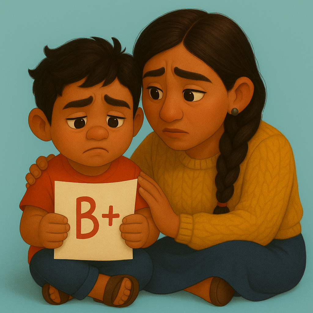 webe together image. Mom helping child with a good but not great grade