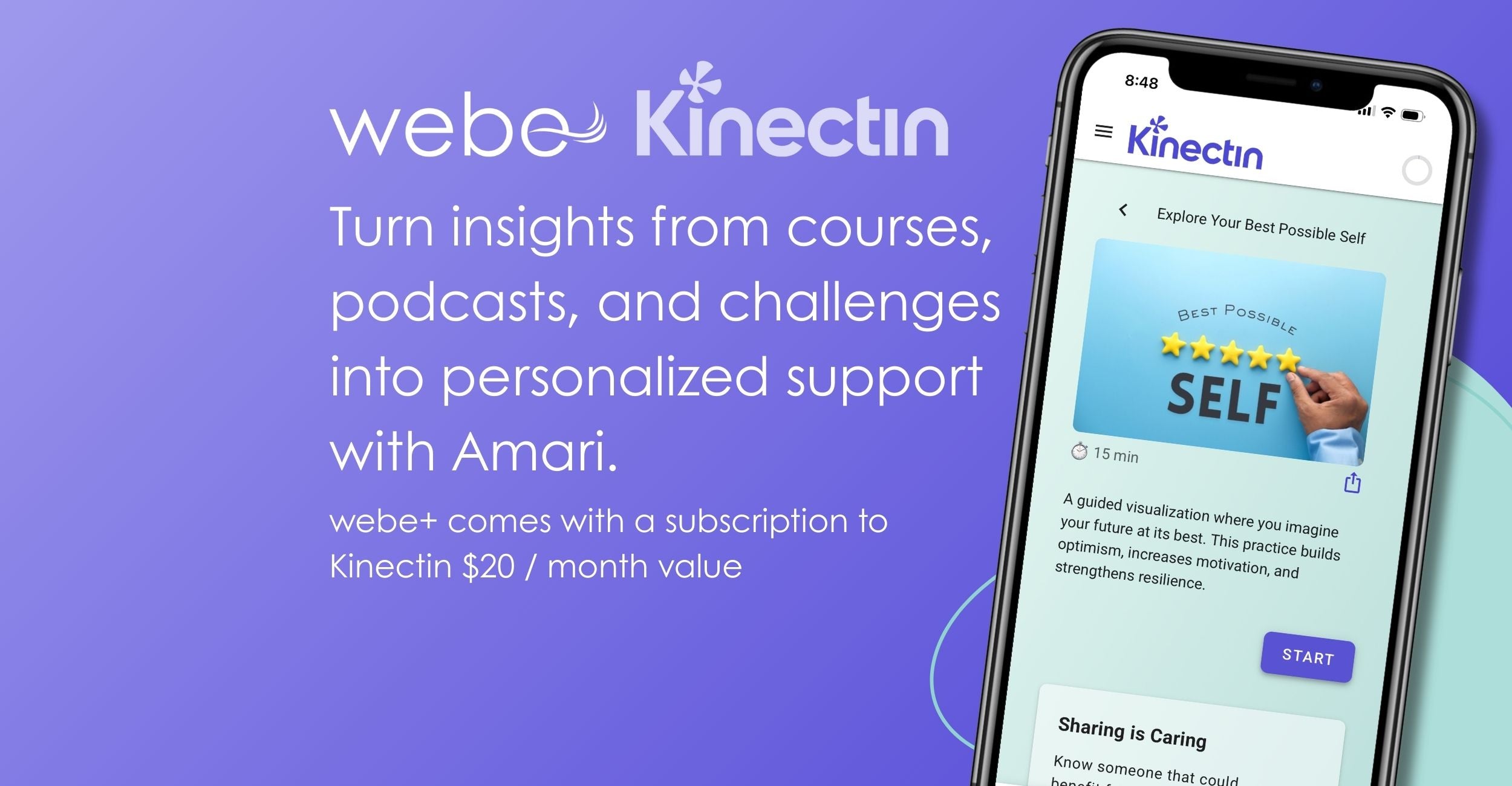 Turn insights from courses, pocasts, and challenges into personlized support with amari. 